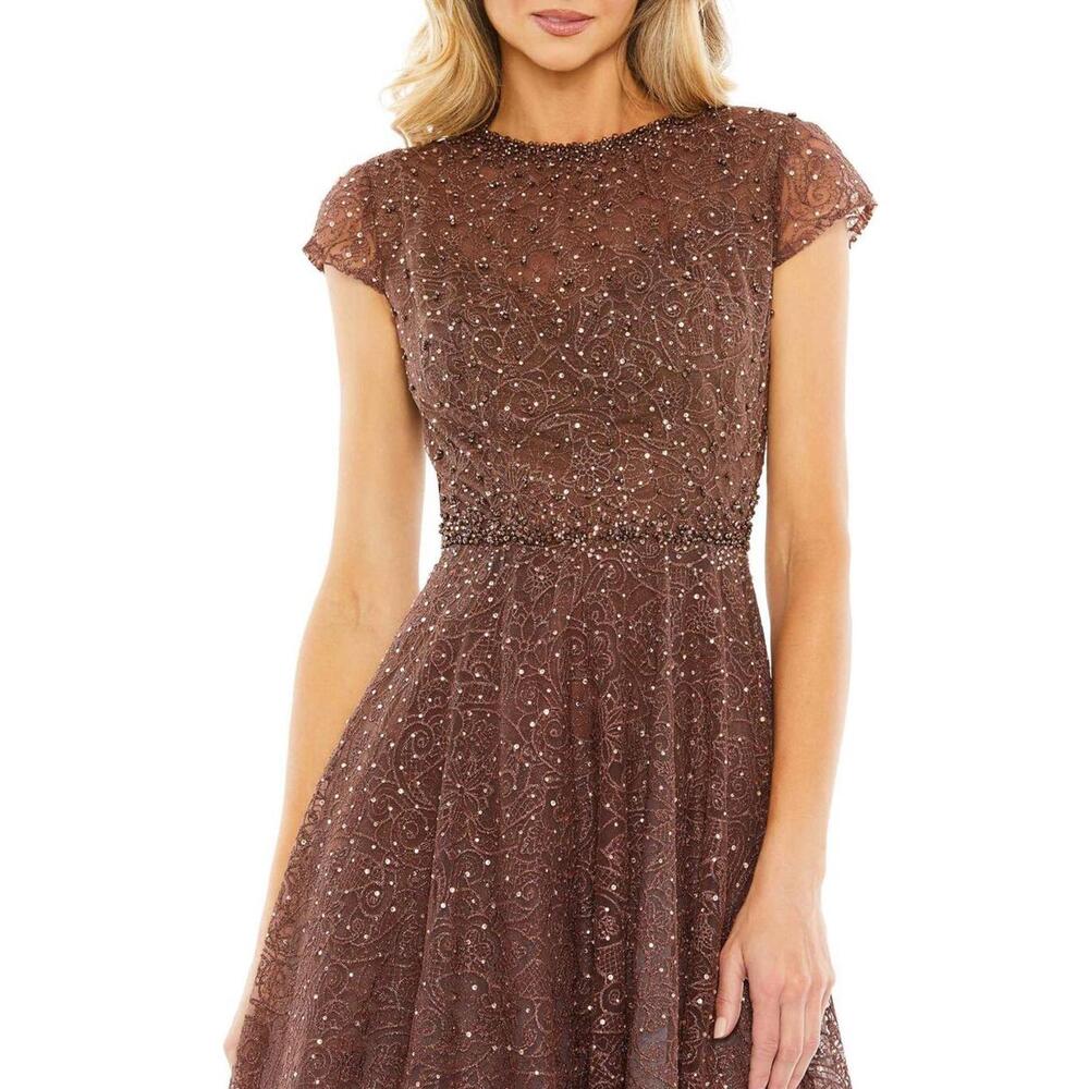 New Mac Duggal 20371 Embellished Cap Sleeve A Line Dress In Chocolate Sz8 $698 - Picture 3 of 10